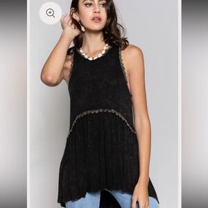 Pol Sweet and Simple Babydoll Knit Sleeveless Tank Top - Black Size Large